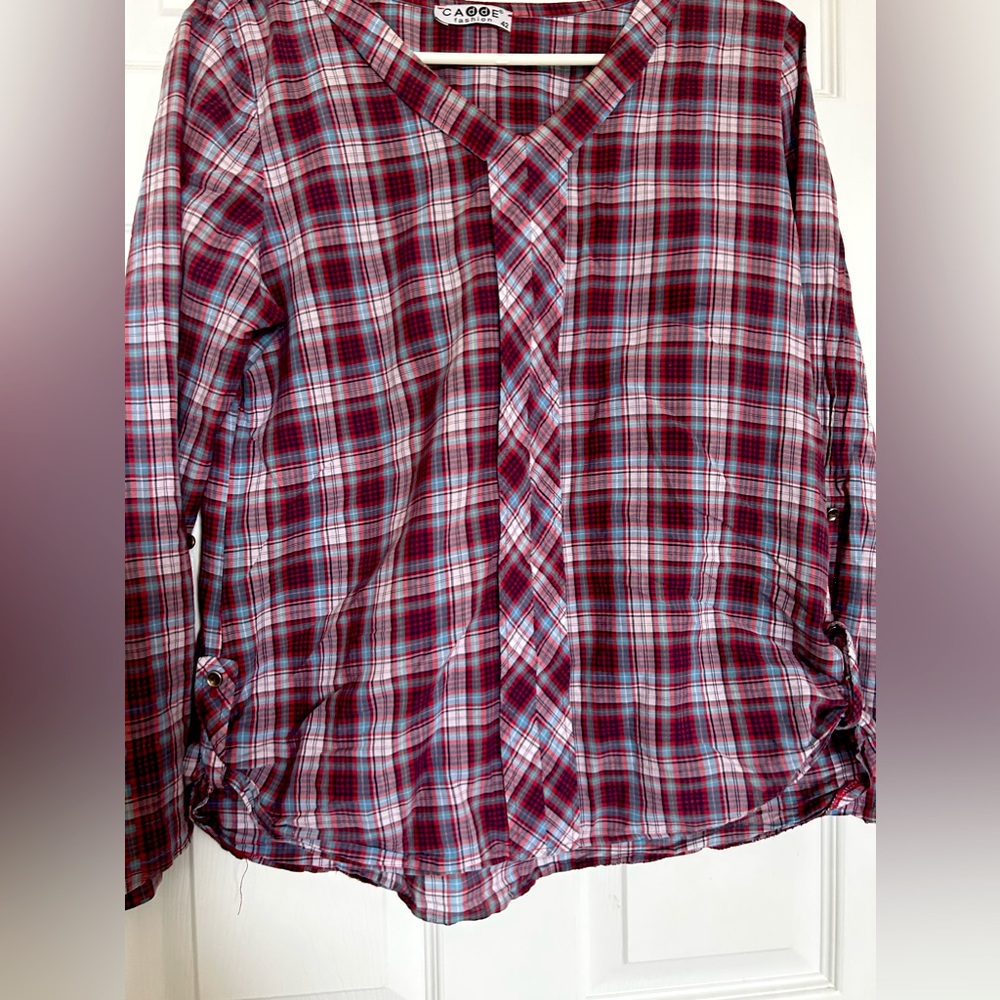 Red and blue formal blouse